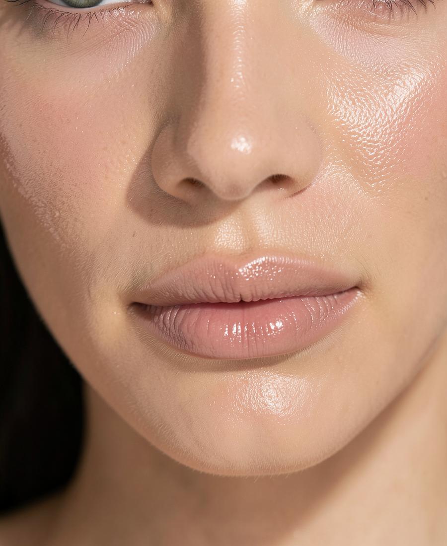 Lábios e pele com aspecto natural e hidratado